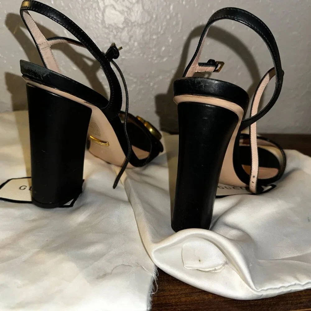 Black Gucci Marmont Ankle Wrap Sandals - Picture 5 of 10
